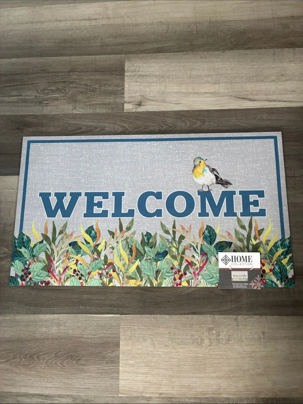 NWT- Welcome Entrance Door Mat with Botanical Bird 16x28